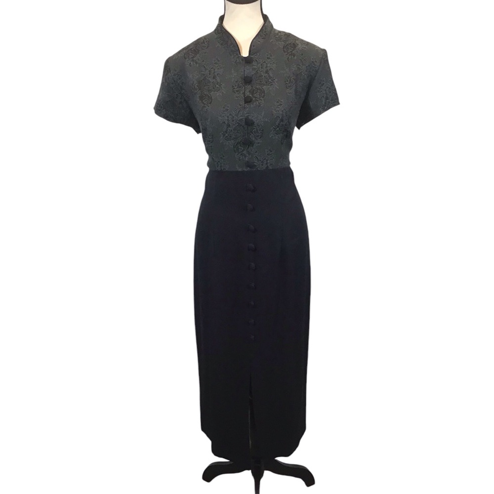 All that Jazz Vintage Womens Maxi Dress Size L Floral Shoulder Pads Button Goth - Picture 1 of 16